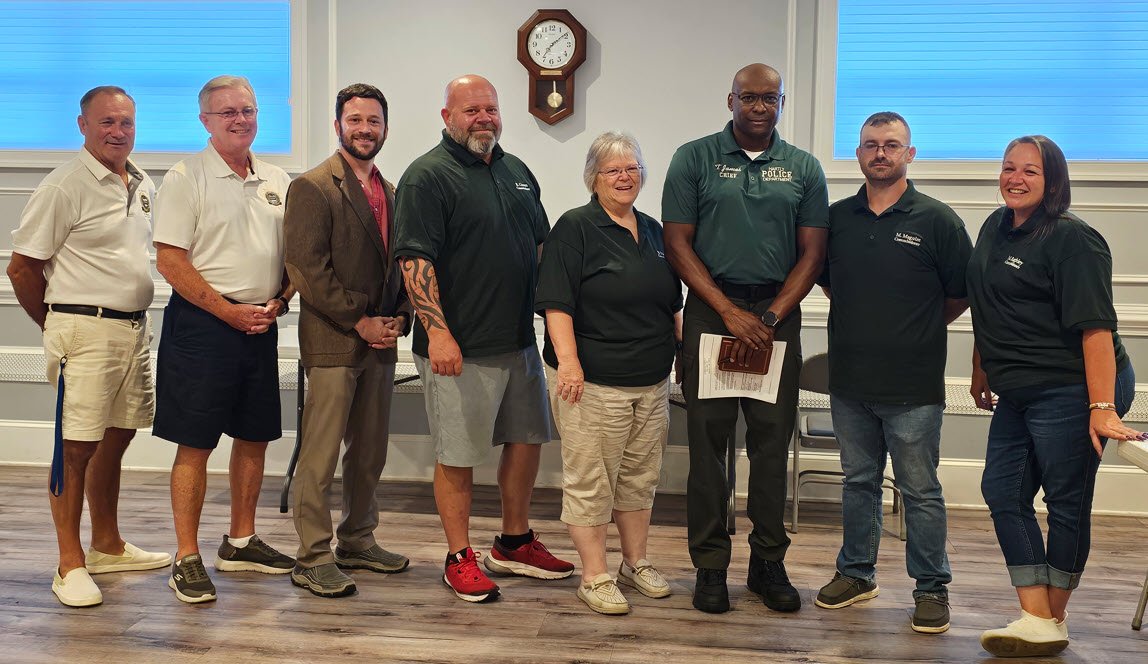From Left to Right: Honorable Paul Hertz (Kent County Sixth District Commissioner), Honorable Terry Pepper (Kent County Commissioner At-Large), Representative Jeffrey Spiegelman (Delaware 11th Representative District). From the Town of Hartly, Councilman Rob Graves, Councilwoman Suzanne Morris, Chief Torrie James, Mayor Mark Maguire, Councilwoman Megan Raughley.